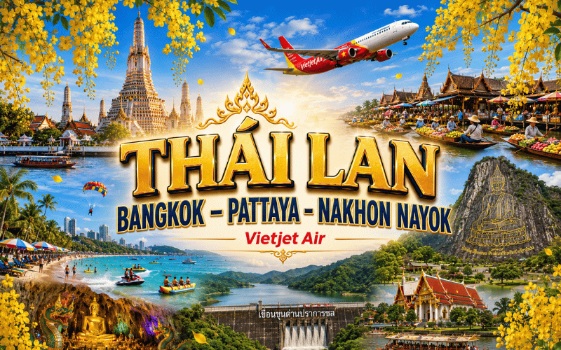 BANGKOK - PATTAYA - NAKHON NAYOK 5N4Đ<br>Bay Vietjet