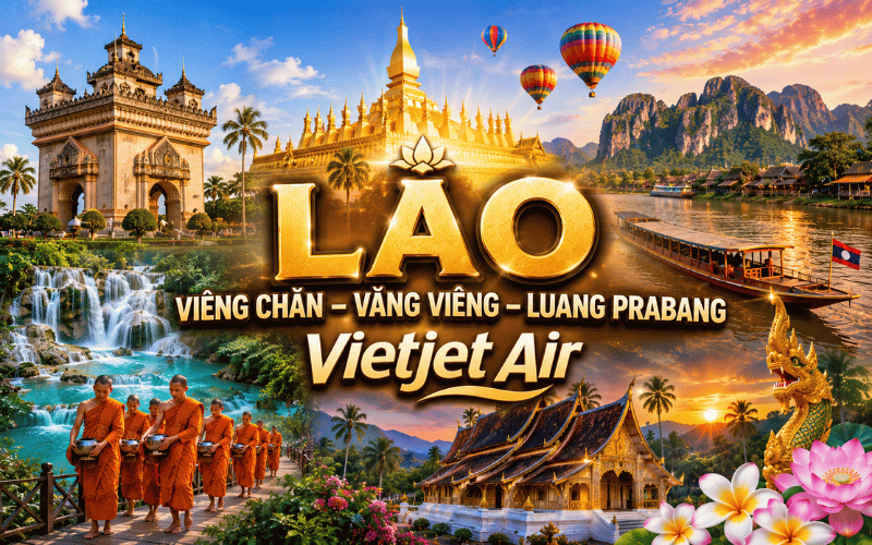 LÀO: VIANGCHAN - VANG VIENG - LUANG PRABANG 5N4Đ<br>Bay Vietjet